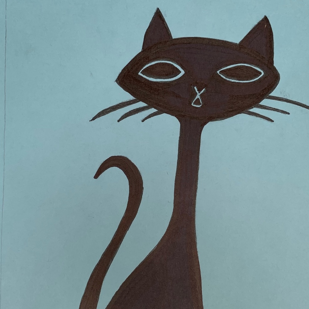 Black cat/blue background